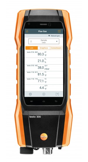 Testo 300 Pro Commercial Combustion Analyzer Kit with Bluetooth, O<sub>2</sub>, 0 to 4000 ppm CO-