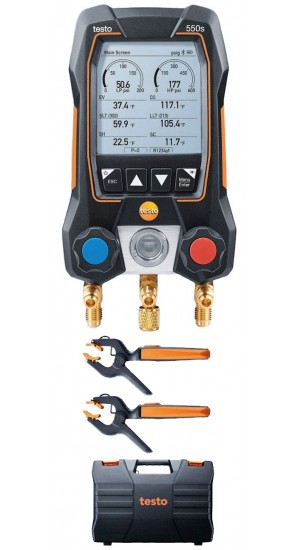 Testo 550s Smart Digital Manifold Kit with wireless temperature probes, -14 to 870 psi-