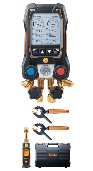 Testo 557s Smart Digital Manifold Kit with wireless temperature and vacuum probes, -14 to 870 psi-