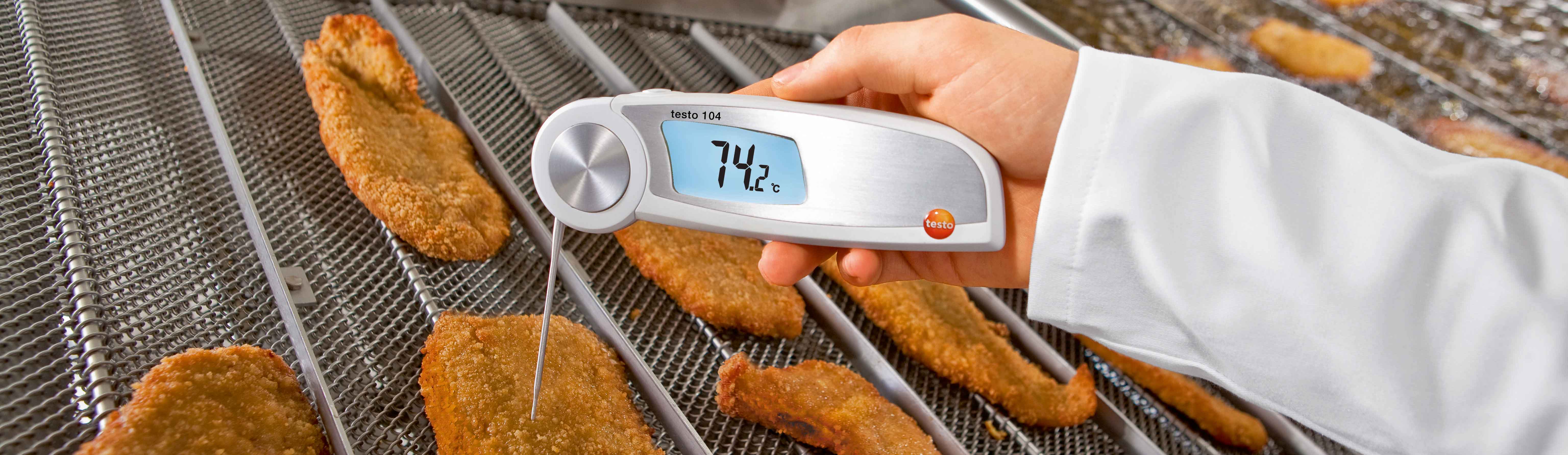 Testo Affordable Thermometers - Testo 104 taking temperature of fried chicken